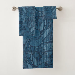 Chic motif botanique Art nouveau Iris bleu