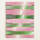 Chic Motivational Striped Pink and Green Quote  (Devant)