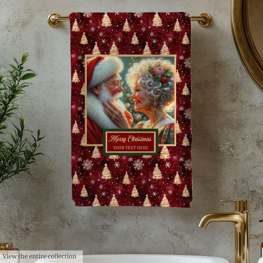Chic Mr en Mrs Claus Gouden Bomen Rode Badhanddoek Bad Handdoek