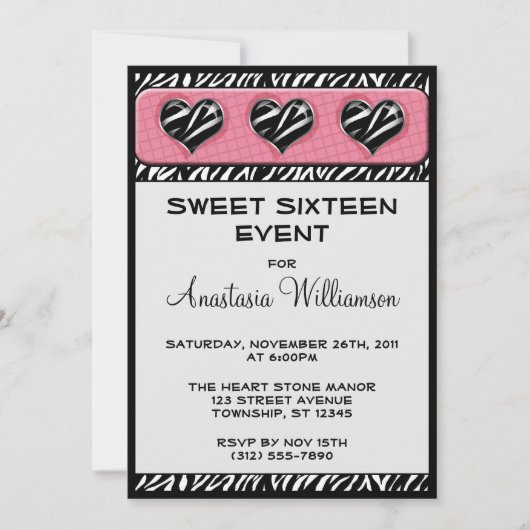 Chic My Heart Zebra Imprimer rose Invitations d'an (Devant)