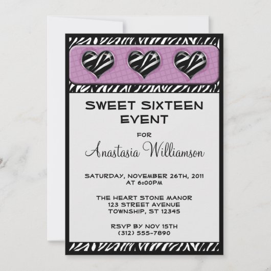 Chic My Heart Zebra Imprimer Violet Invitations d' (Devant)