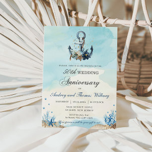 Chic Nautical Anchor Beach Jubileum Kaart