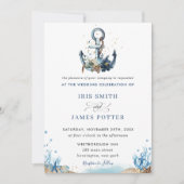 Chic Nautical Anchor Beach Modern Wedding Kaart (Voorkant)