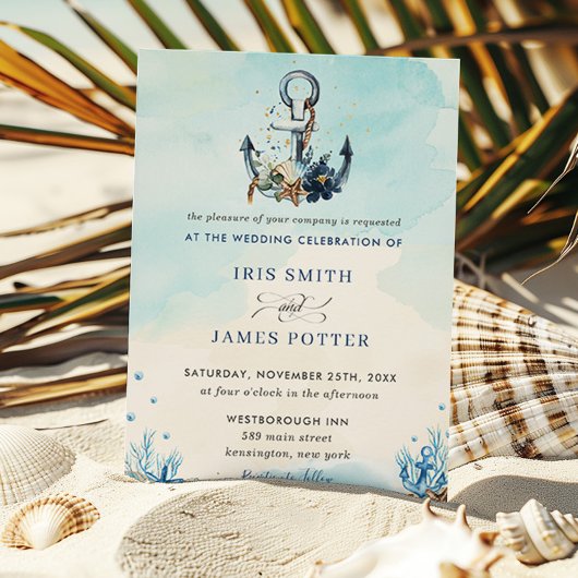 Chic Nautical Anchor Beach Modern Wedding Kaart