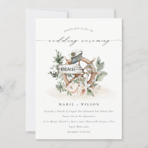 Chic Nautical Anchor Wheel Floral Wedding Invite Bedankkaart