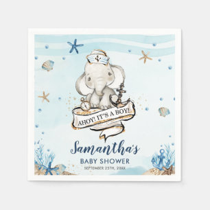 Chic Nautical Cute Elephant Boy Baby shower Servet