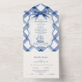 Chic Nautical Navy Blue Bow Wedding All In One Uitnodiging (Binnen)