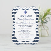 Chic Nautical Navy Vagues Ancre Mariage Invitation (Debout devant)