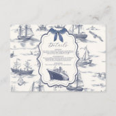 Chic Nautical Toile de Jouy Bow Wedding Informatiekaartje (Voorkant)
