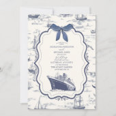 Chic Nautical Toile de Jouy Bow Wedding Kaart (Voorkant)
