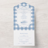 Chic Nautische Coquette Bow Wedding All In One Uitnodiging (Binnen)