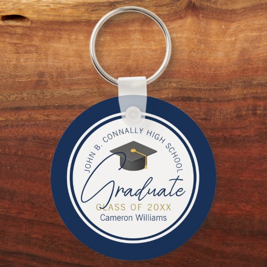 Chic Navy Blauw Afstuderen Gepersonaliseerd Afstud Sleutelhanger (Voorkant)