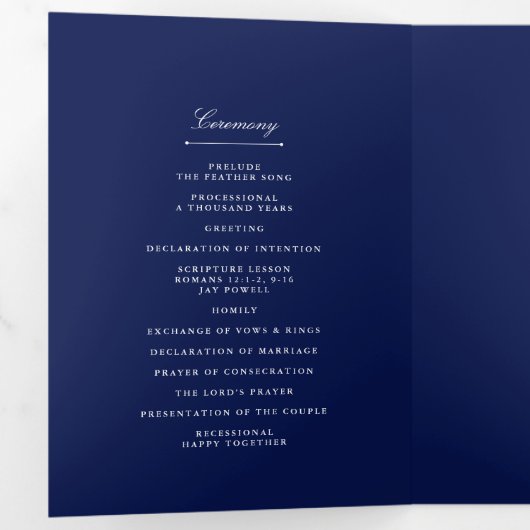 Chic Navy Blauw & Wit Huwelijk Drieluik Programma (Binnenzijde eerst)