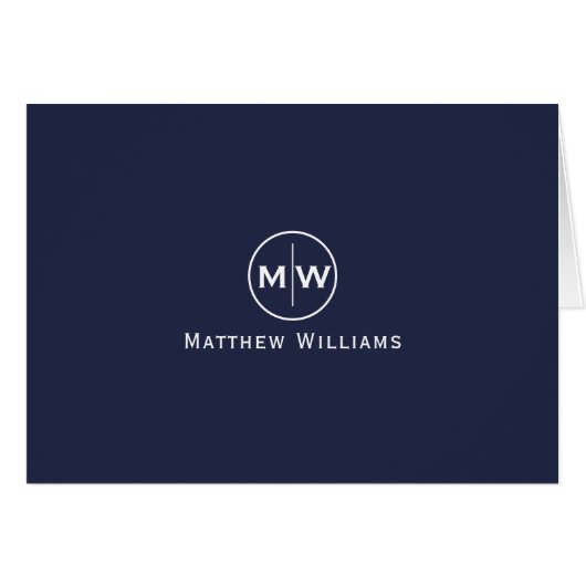 Chic Navy bleu moderne Cercle deux Monogrammes ini (Devant Horizontal)