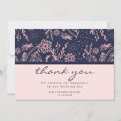 Chic Navy Blue Blush Pink Floral Pattern Weddensch Bedankkaart (Voorkant)