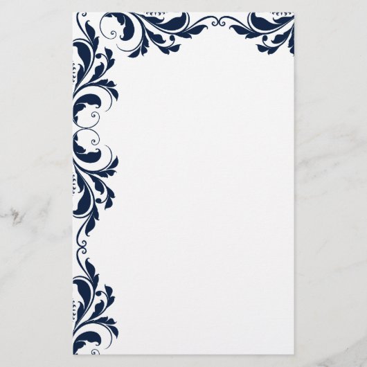 Chic Navy Blue Damask Plain papeterie (Devant)