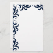 Chic Navy Blue Damask Plain papeterie (Devant / Derrière)