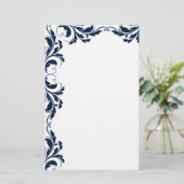 Chic Navy Blue Damask Plain Stationery Briefpapier (Staand voorkant)