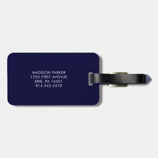 Chic Navy Blue en White Polka Dots Bagagelabel (Achterkant horizontaal)
