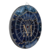 Chic Navy Blue Glitter Agate Geode Monogram Dartbord (Voorkant Links)