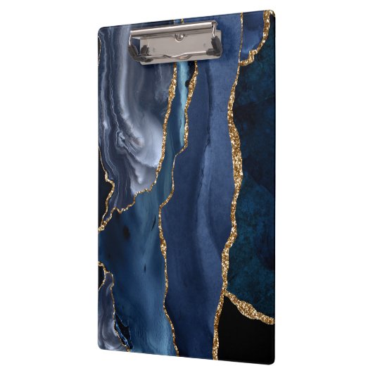 Chic Navy Blue Glitter Agate Geode Monogram Klembord (Links)
