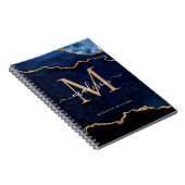 Chic Navy Blue Glitter Agate Geode Monogram Notitieboek (Rechterzijde)