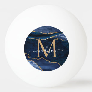 Chic Navy Blue Gold Agate Geode Glitter Monogram Pingpongballen