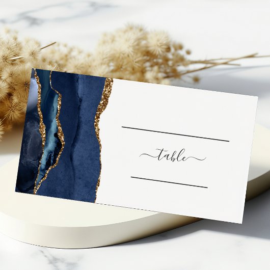 Chic Navy Blue Gold Agate Wedding Table