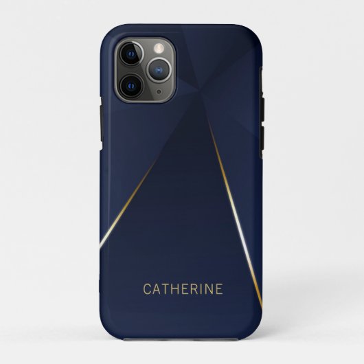Chic Navy Blue Gold Geometric Persoonlijke naam Case-Mate iPhone Case (Achterkant)