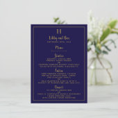 Chic Navy Blue & Gold Mariage Menu Modèle (Debout devant)