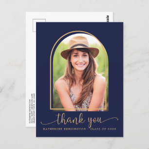 Chic Navy Blue Gold Photo Afstuderen Hartelijk dan Briefkaart