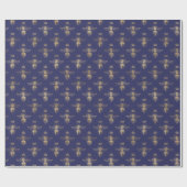 Chic Navy Blue Gold Queen Bee Pattern Cadeaupapier (Vlak)