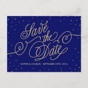 Chic Navy Blue & Gold Stars Save the Date Briefkaa Aankondigingskaart