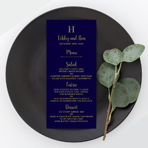Chic Navy Blue & Gold Wedding Menu Sjabloon