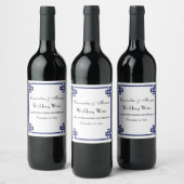 Chic Navy Blue Greek Key Knot Lijst Wijn Etiket (Flessen)