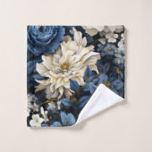 Chic Navy Blue Ivory Gold Flowers Bath Towel (Gant de toilette)
