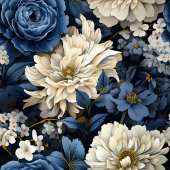 Chic Navy Blue Ivory Gold Flowers Bath Towel