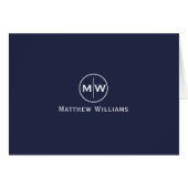 Chic Navy Blue Modern Circle Two Monogram Initiaal (Voorkant Horizontaal)