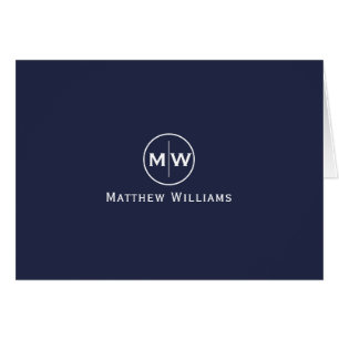 Chic Navy Blue Modern Circle Two Monogram Initiaal