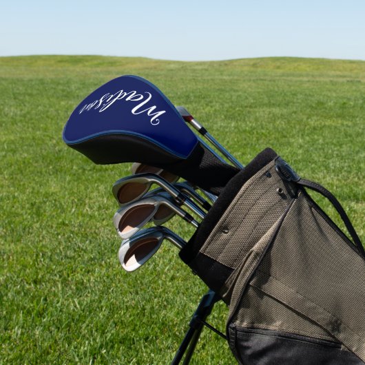 Chic Navy Blue Name Custom Handwritten Script Golfheadcover (Insitu)
