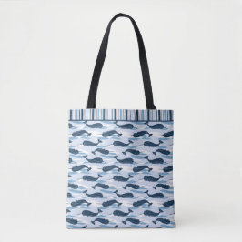 Chic Navy Blue Narwhal Allover Print Draagtas