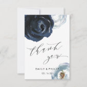 Chic Navy Blue Peony Wedding Bedankt (Voorkant)