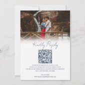 Chic Navy Blue QR Code RSVP Fotohuwelijk Kaart (Achterkant)