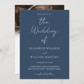 Chic Navy Blue QR Code RSVP Fotohuwelijk Kaart (Voorkant / Achterkant)