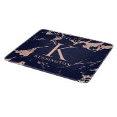 Chic Navy Blue Roos Gold Foil marble Monogram Snijplank (Hoek)