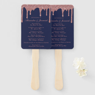 Chic Navy Blue Roos Gold Wedding Program Handwaaier
