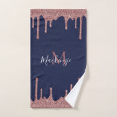 Chic Navy Blue Rose Gold Parties scintillant goutt (Serviette à main)