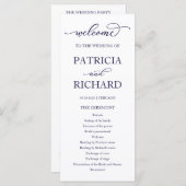 Chic Navy Blue Script Mariage programme de cérémon (Devant / Derrière)