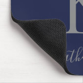 Chic Navy Blue Silver Monogram Script Muismat (Hoek)