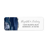 Chic Navy Blue Silver Wedding Return-adres Etiket (Voorkant)